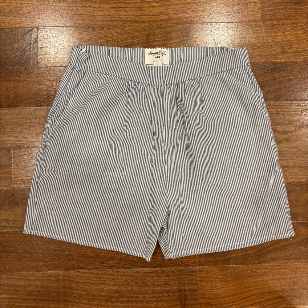 Sovereign Code Girl's Blue White Striped Shorts Side Zip Preppy Pinstripe sz 12